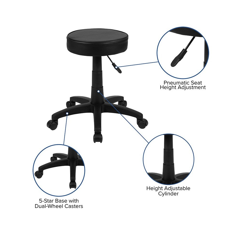 Black Adjustable Doctors Stool on Wheels with Ergonomic Molded Seat