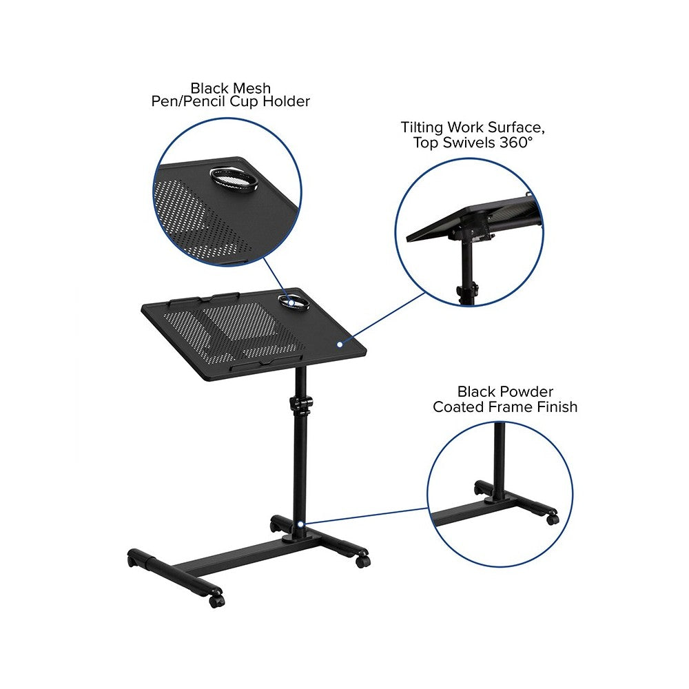 Black Adjustable Height Steel Mobile Computer Desk