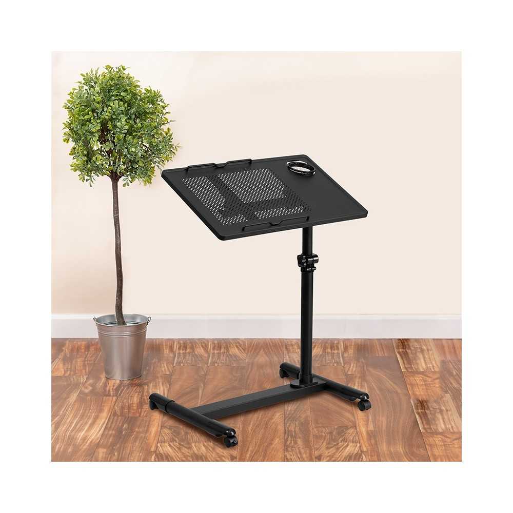 Black Adjustable Height Steel Mobile Computer Desk