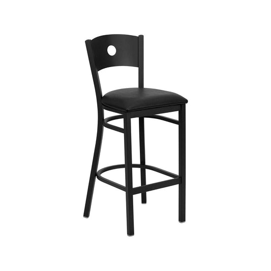 Black Circle Back Metal Restaurant Barstool - Black Vinyl Seat