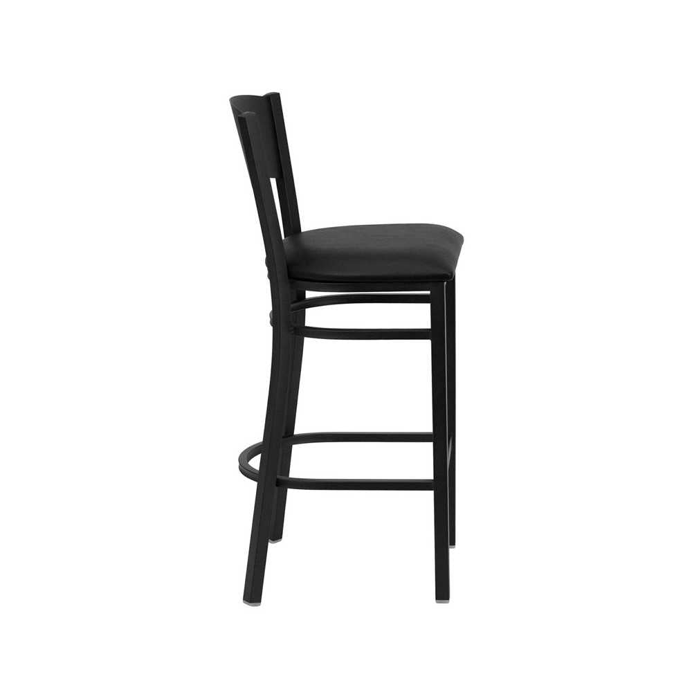 Black Circle Back Metal Restaurant Barstool - Black Vinyl Seat