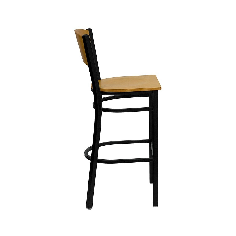 Black Circle Back Metal Restaurant Barstool - Natural Wood Back & Seat