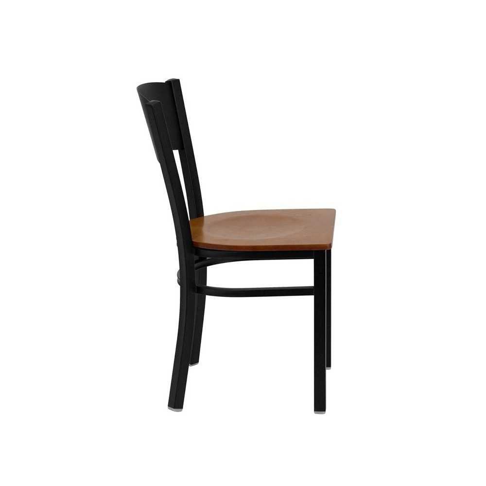 Black Circle Back Metal Restaurant Chair - Cherry Wood Seat