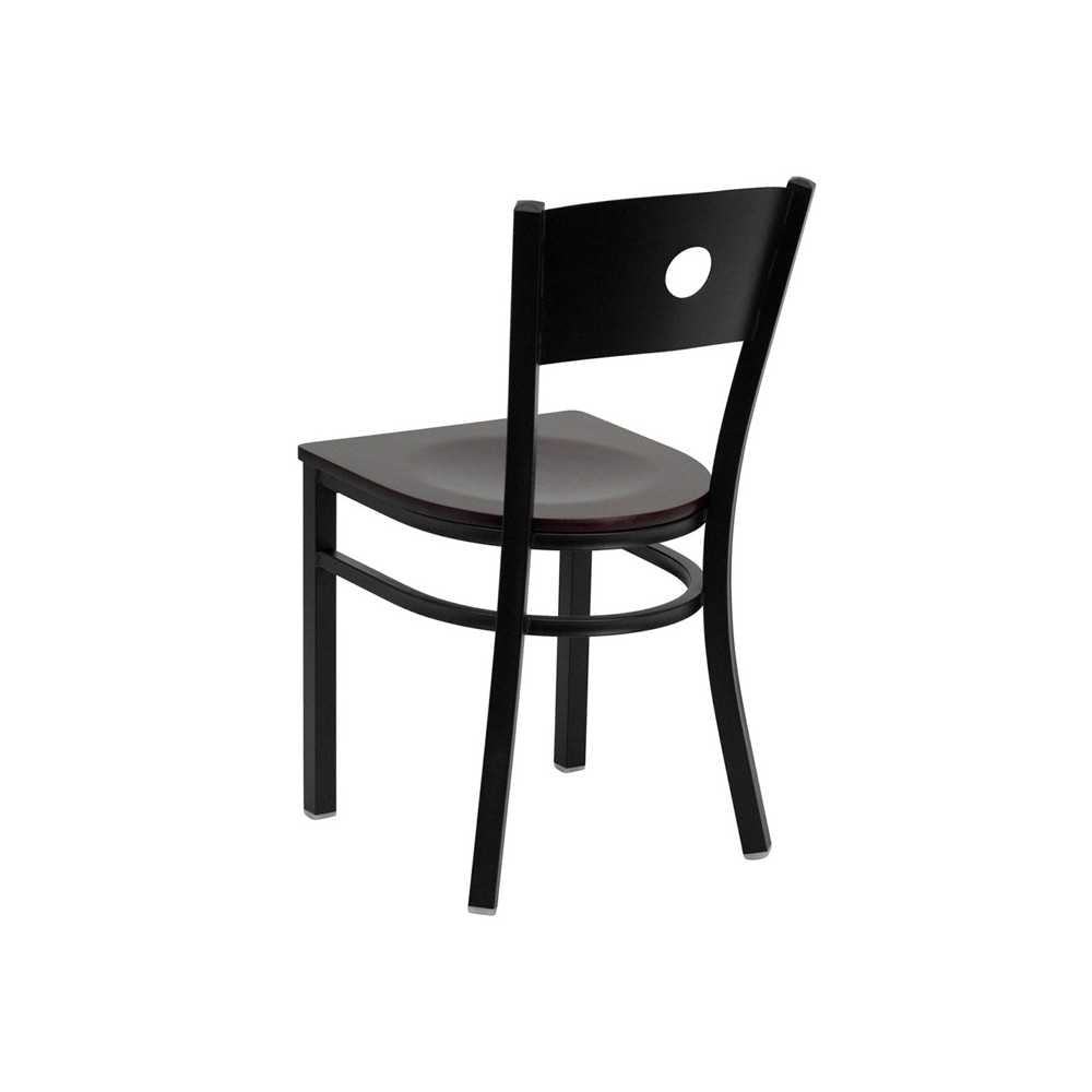 Black Circle Back Metal Restaurant Chair - Mahogany Wood Seat