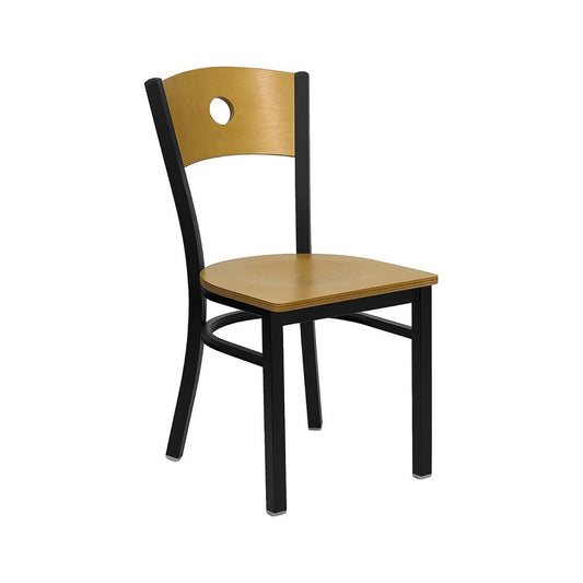 Black Circle Back Metal Restaurant Chair - Natural Wood Back & Seat