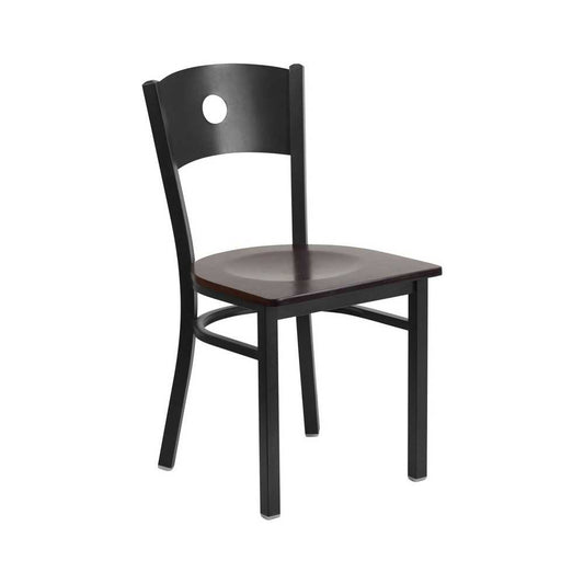 Black Circle Back Metal Restaurant Chair - Walnut Wood Seat