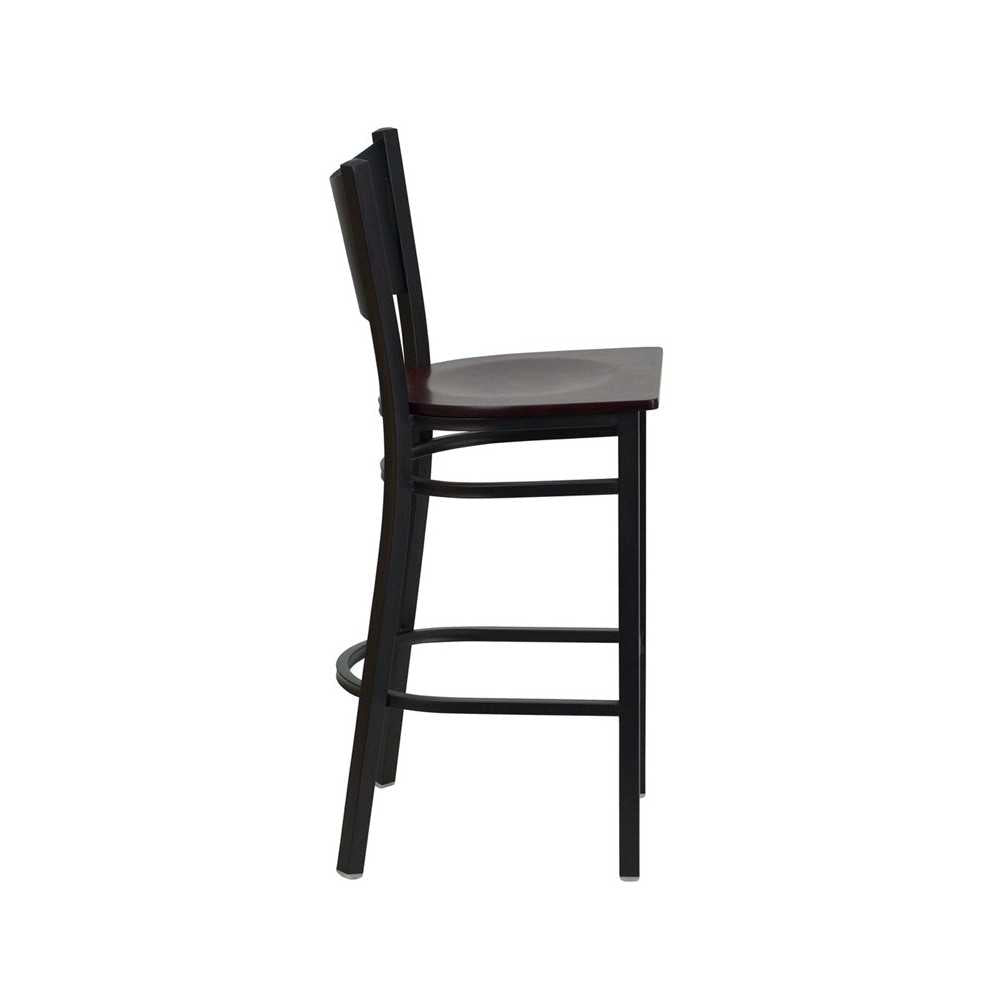 Black Coffee Back Metal Restaurant Barstool - Mahogany Wood Seat