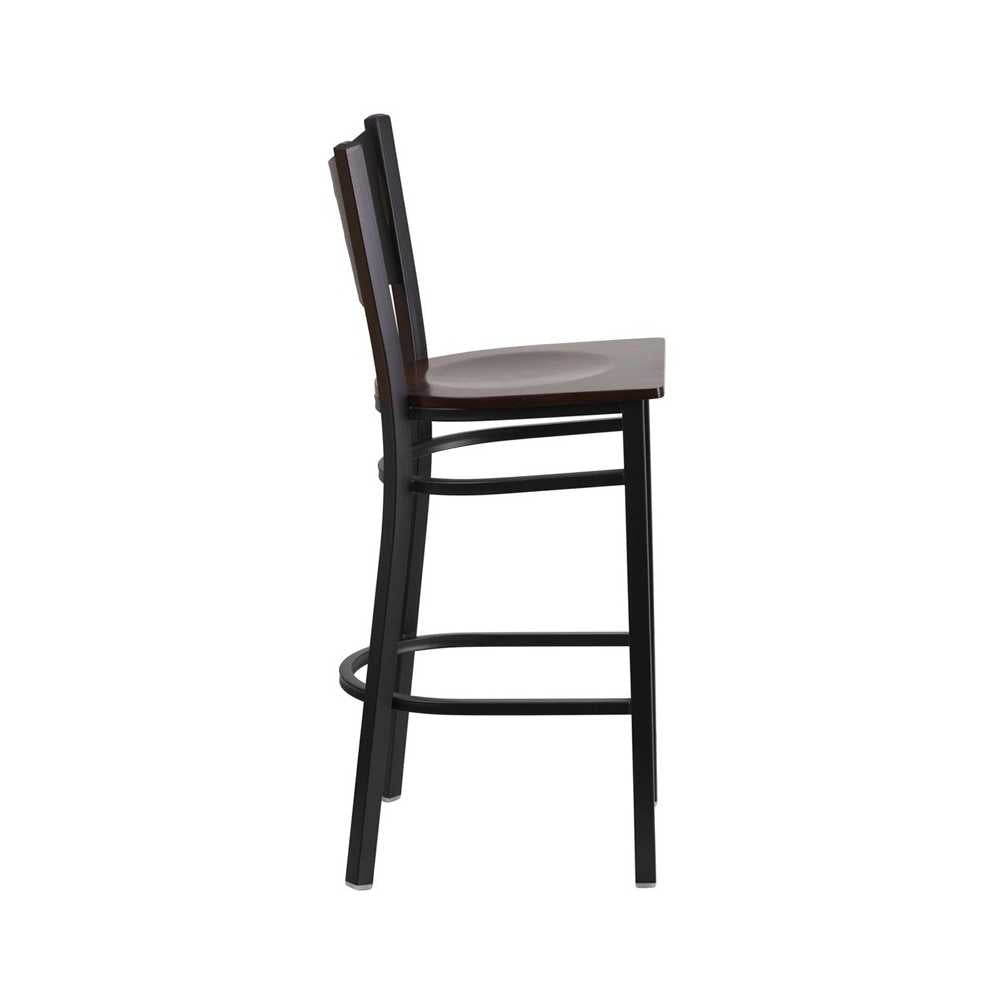 Black Coffee Back Metal Restaurant Barstool - Walnut Wood Seat