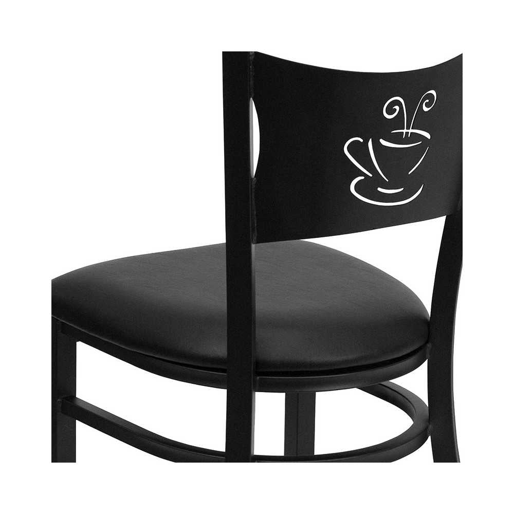 Black Coffee Back Metal Restaurant Chair - Black Vinyl Seat