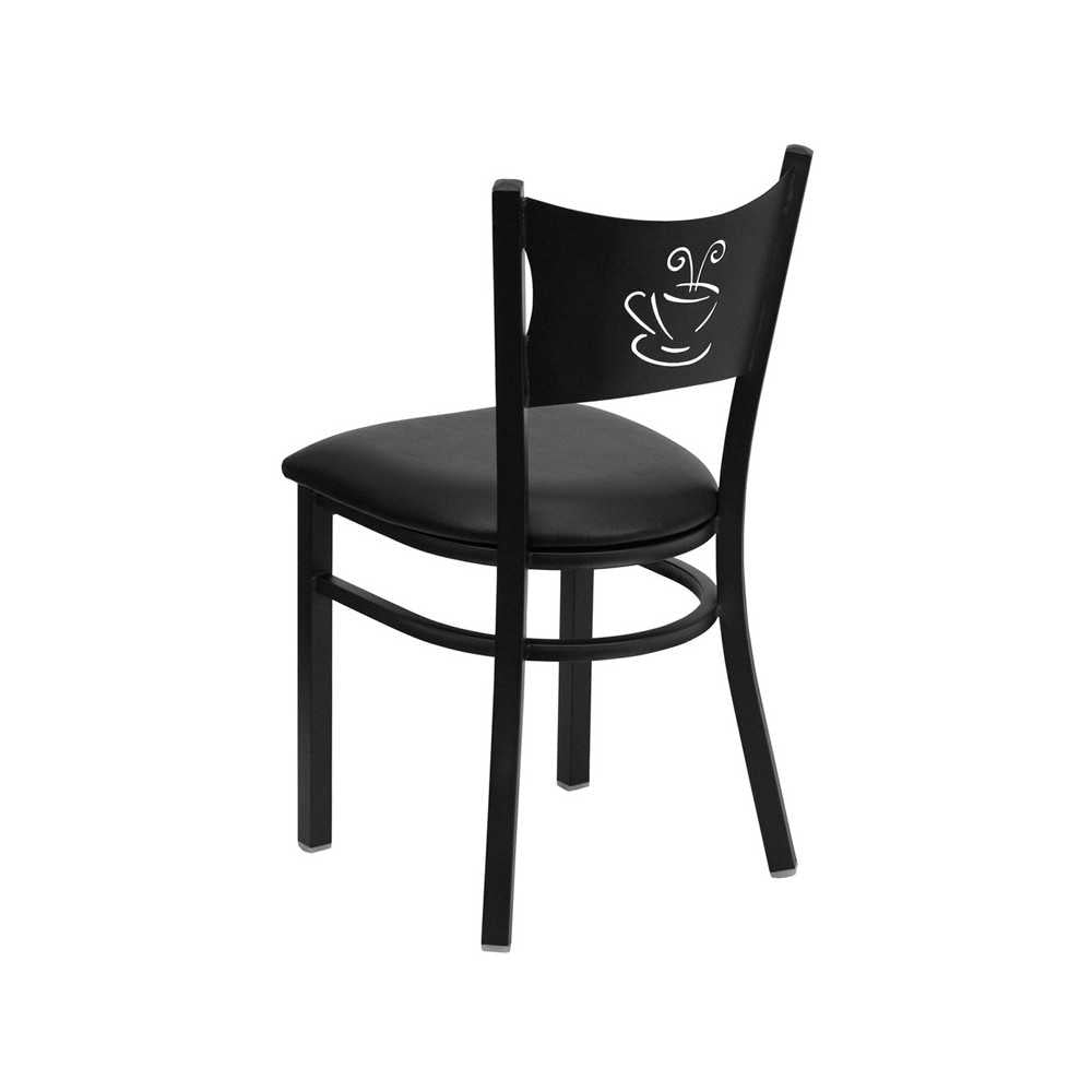 Black Coffee Back Metal Restaurant Chair - Black Vinyl Seat
