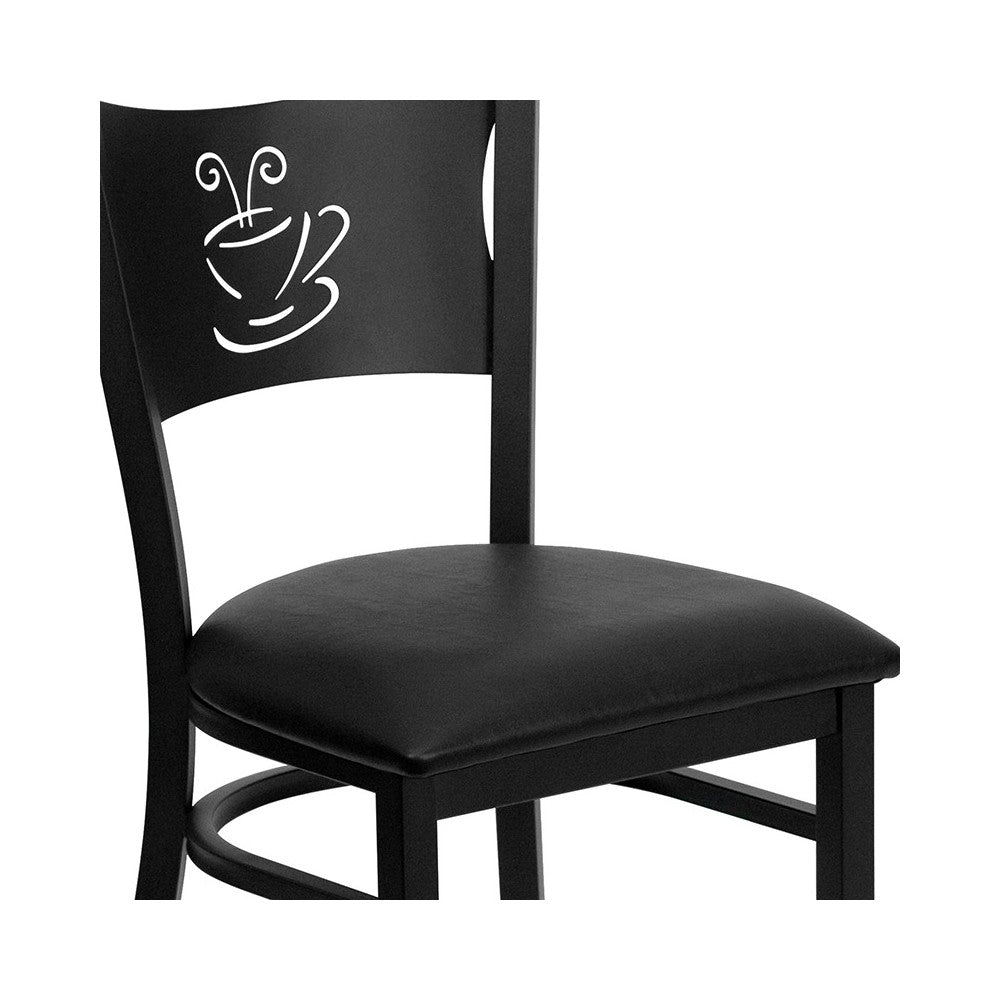 Black Coffee Back Metal Restaurant Chair - Black Vinyl Seat