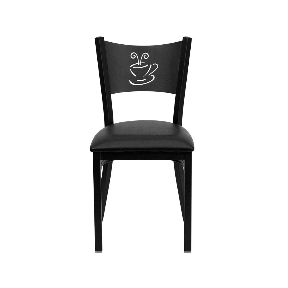 Black Coffee Back Metal Restaurant Chair - Black Vinyl Seat