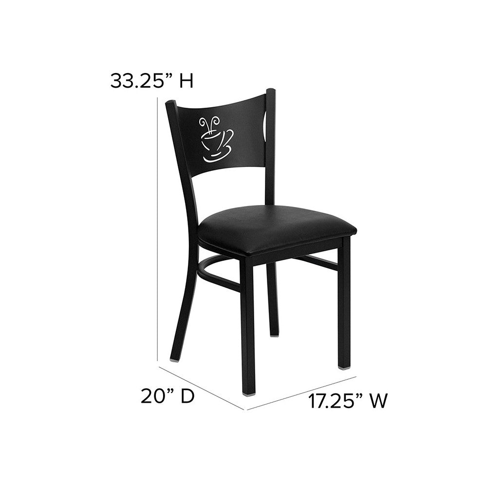 Black Coffee Back Metal Restaurant Chair - Black Vinyl Seat