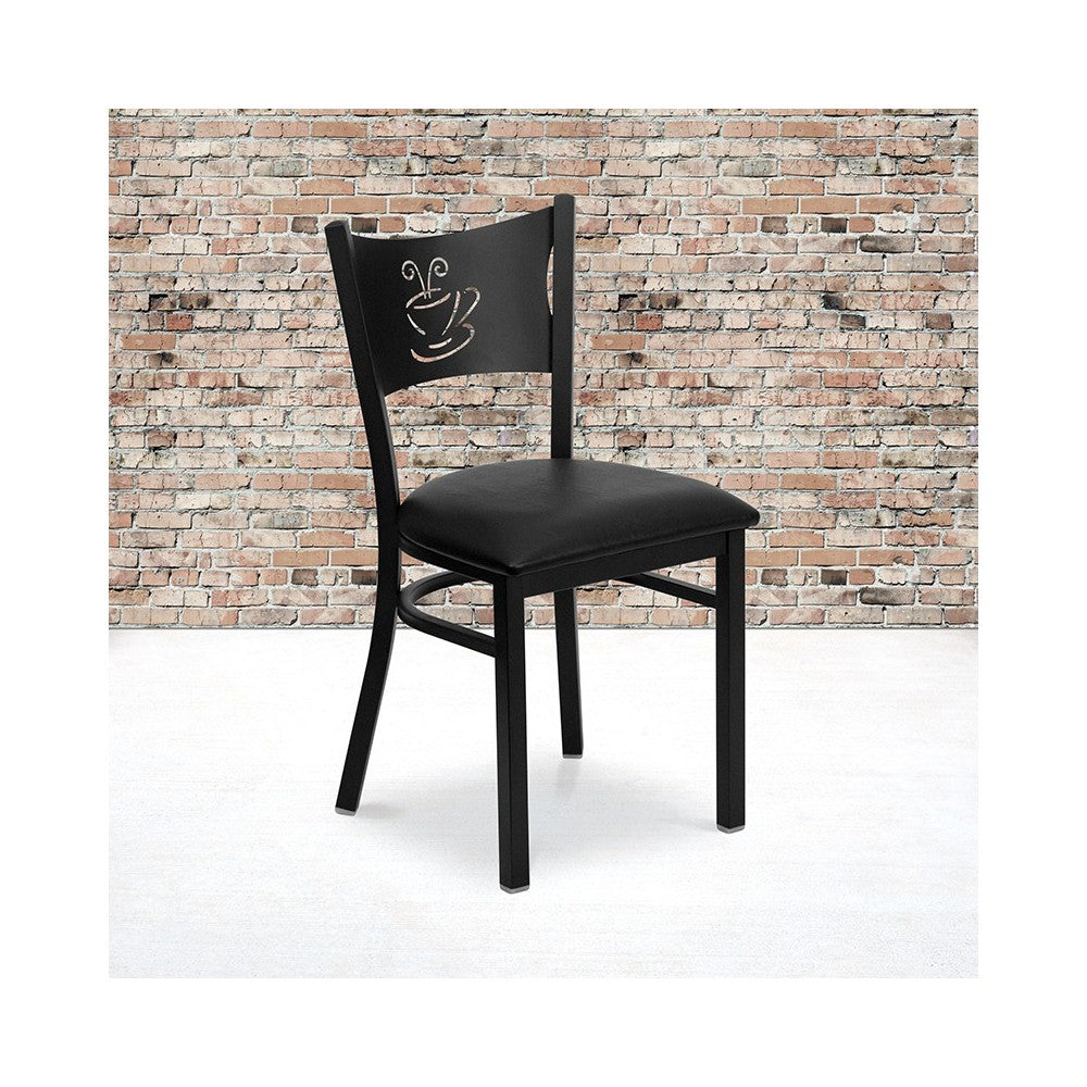 Black Coffee Back Metal Restaurant Chair - Black Vinyl Seat