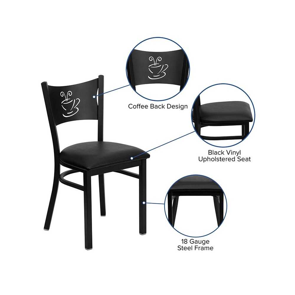Black Coffee Back Metal Restaurant Chair - Black Vinyl Seat