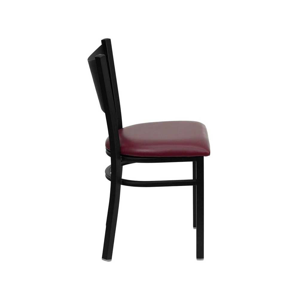 Black Coffee Back Metal Restaurant Chair - Burgundy Vinyl Seat