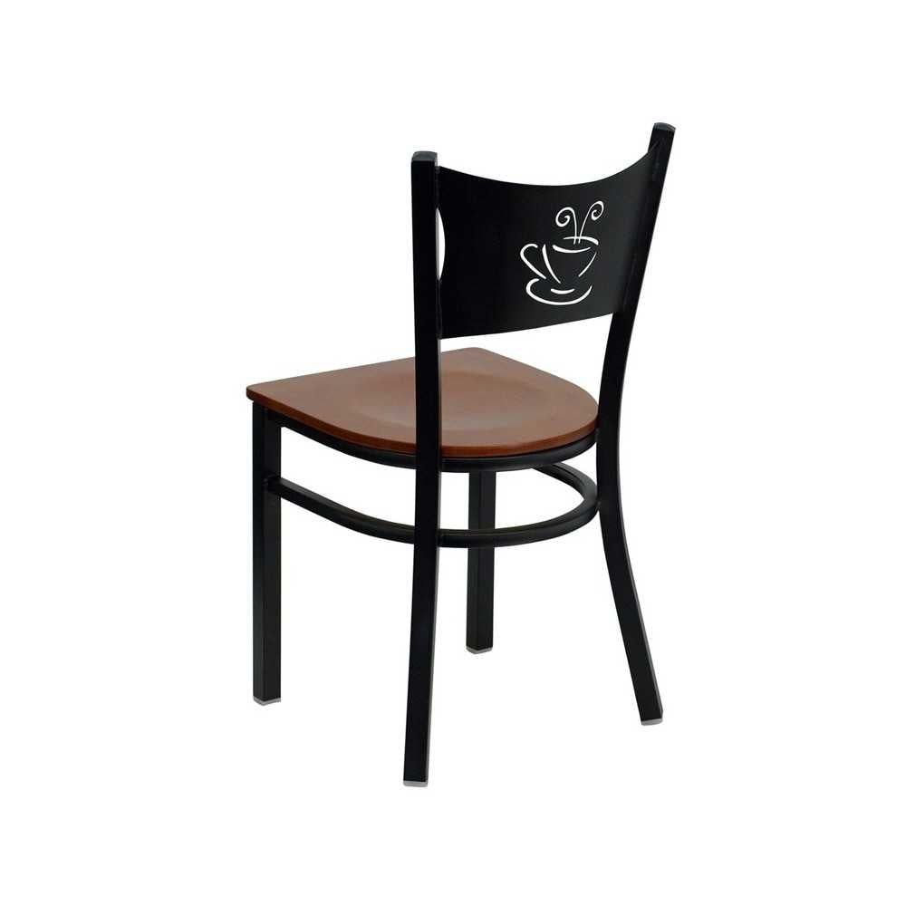 Black Coffee Back Metal Restaurant Chair - Cherry Wood Seat