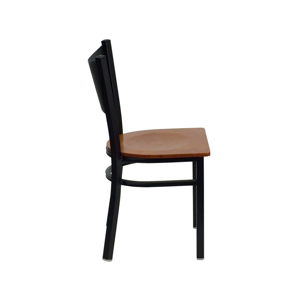 Black Coffee Back Metal Restaurant Chair - Cherry Wood Seat