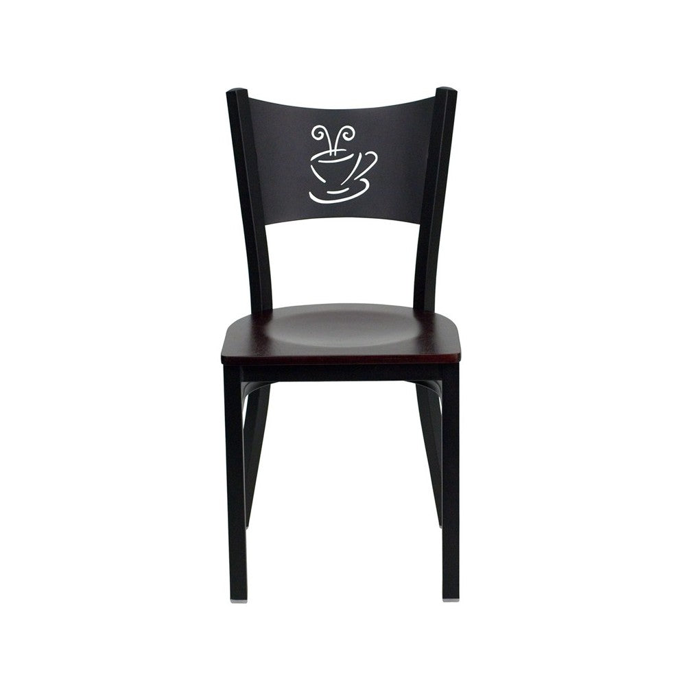 Black Coffee Back Metal Restaurant Chair - Mahogany Wood Seat