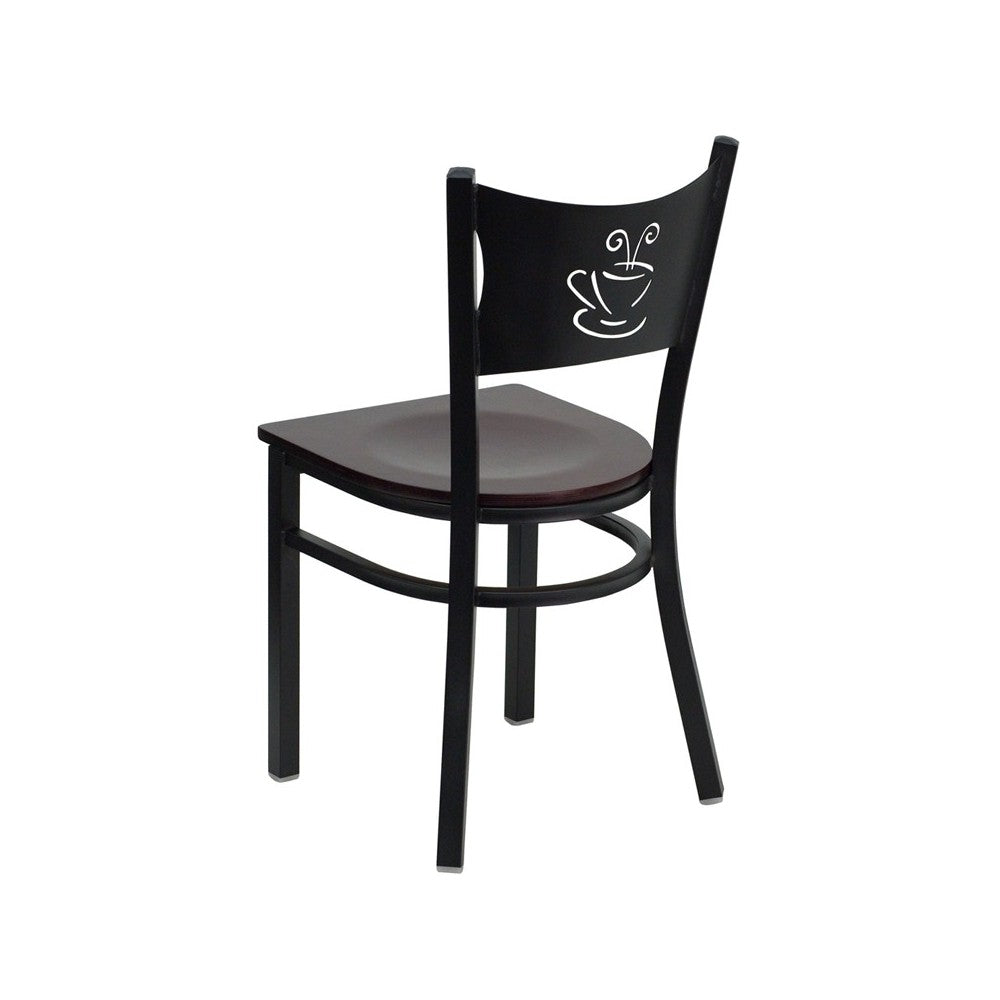 Black Coffee Back Metal Restaurant Chair - Mahogany Wood Seat