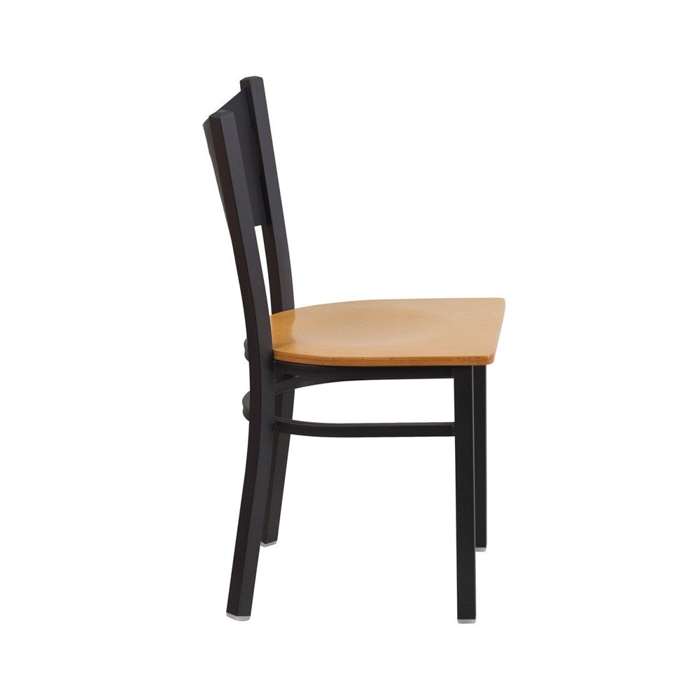 Black Coffee Back Metal Restaurant Chair - Natural Wood Seat