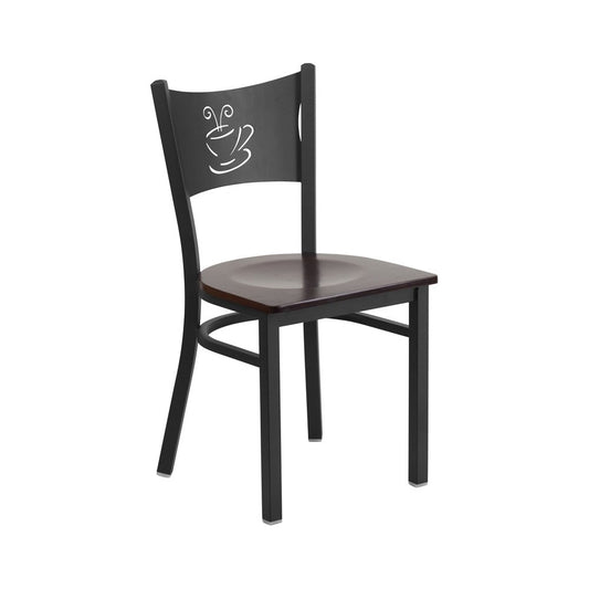 Black Coffee Back Metal Restaurant Chair - Walnut Wood Seat