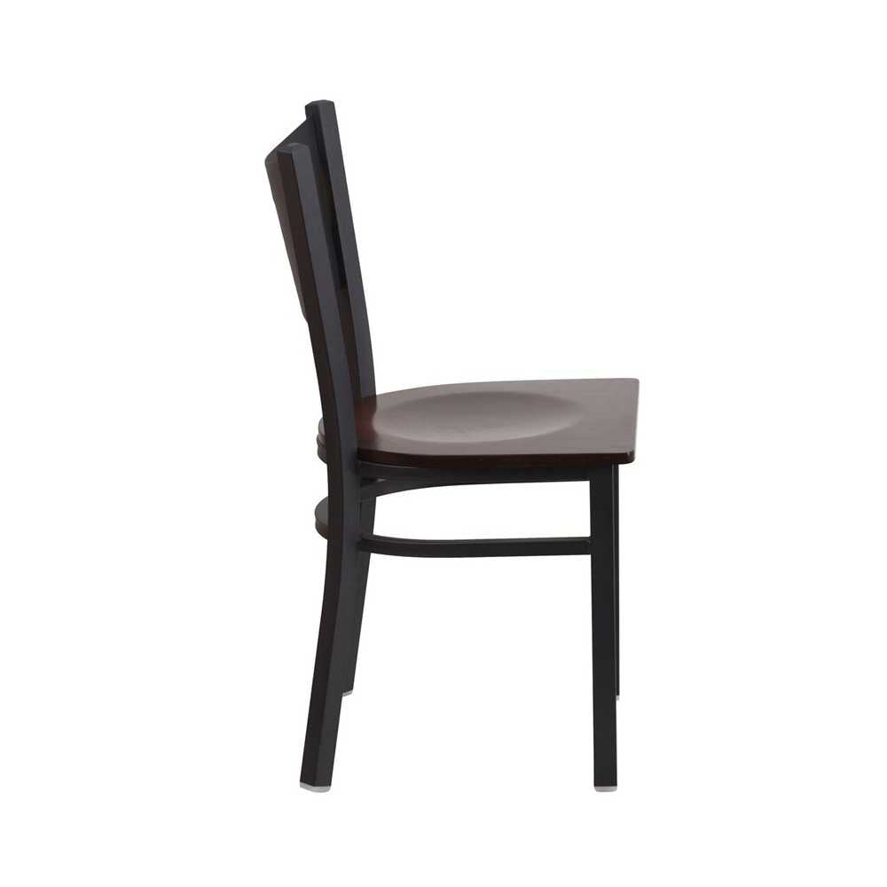 Black Coffee Back Metal Restaurant Chair - Walnut Wood Seat