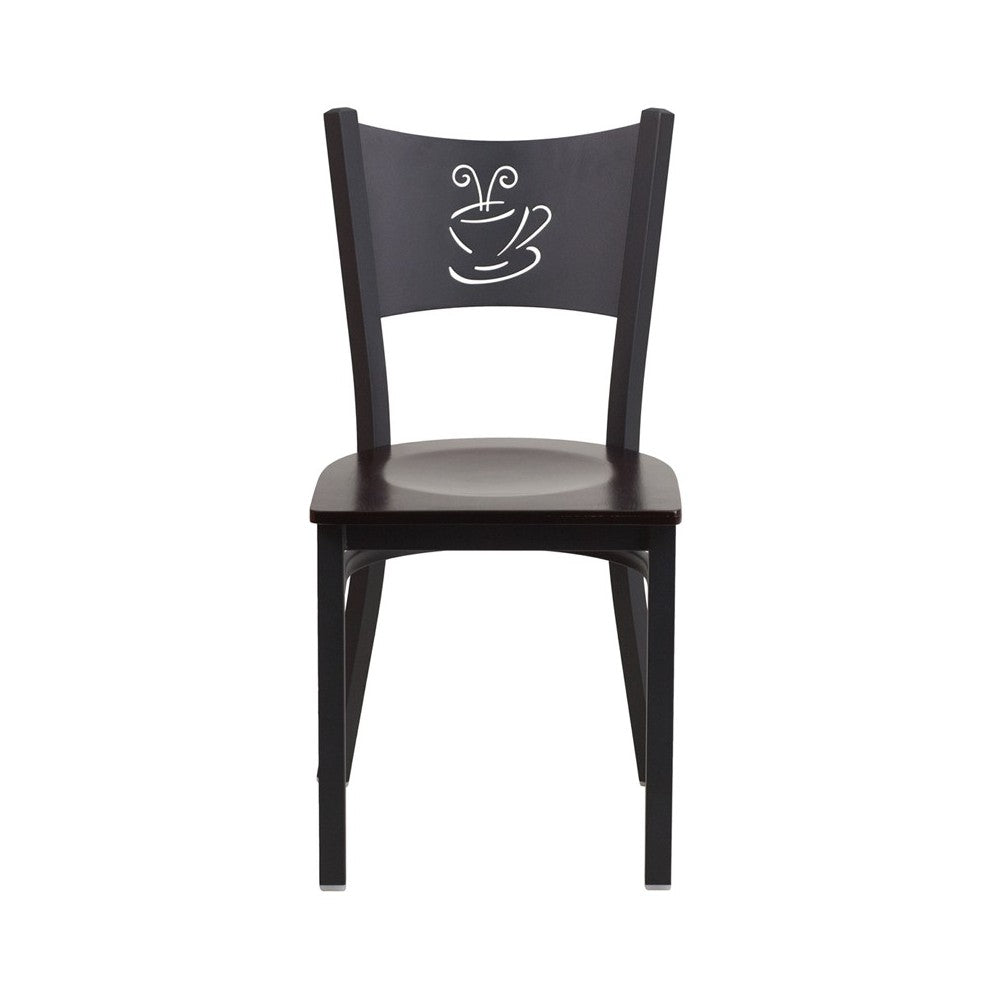 Black Coffee Back Metal Restaurant Chair - Walnut Wood Seat