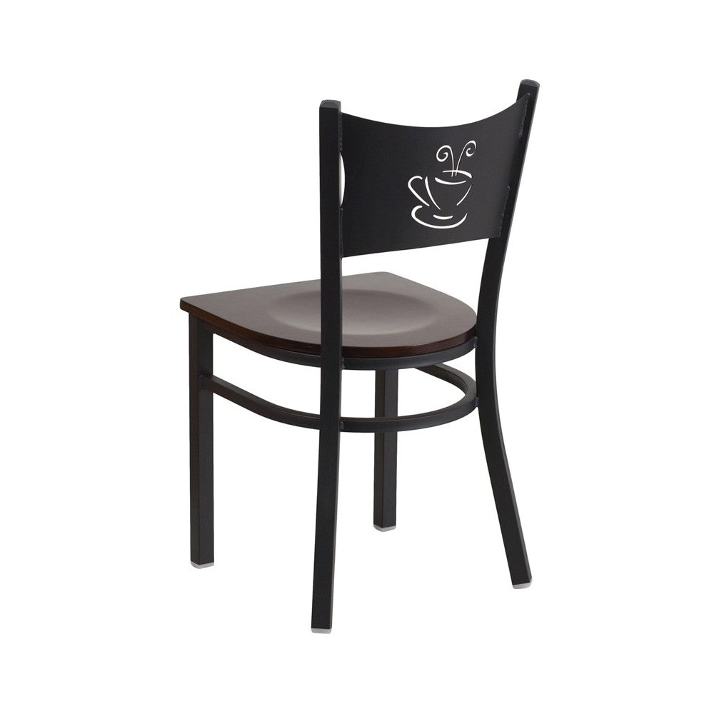 Black Coffee Back Metal Restaurant Chair - Walnut Wood Seat