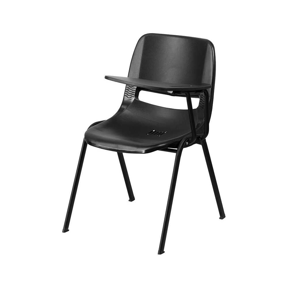 Black Ergonomic Shell Chair with Left Handed Flip-Up Tablet Arm