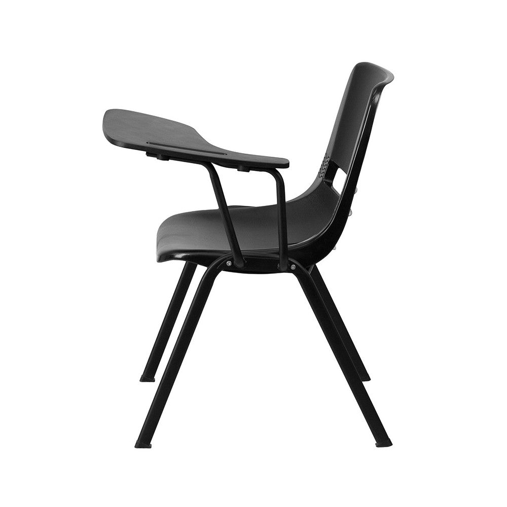 Black Ergonomic Shell Chair with Left Handed Flip-Up Tablet Arm
