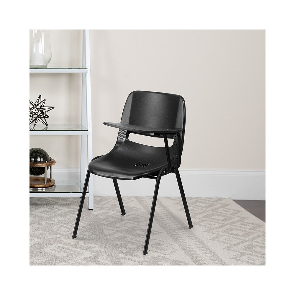 Black Ergonomic Shell Chair with Left Handed Flip-Up Tablet Arm