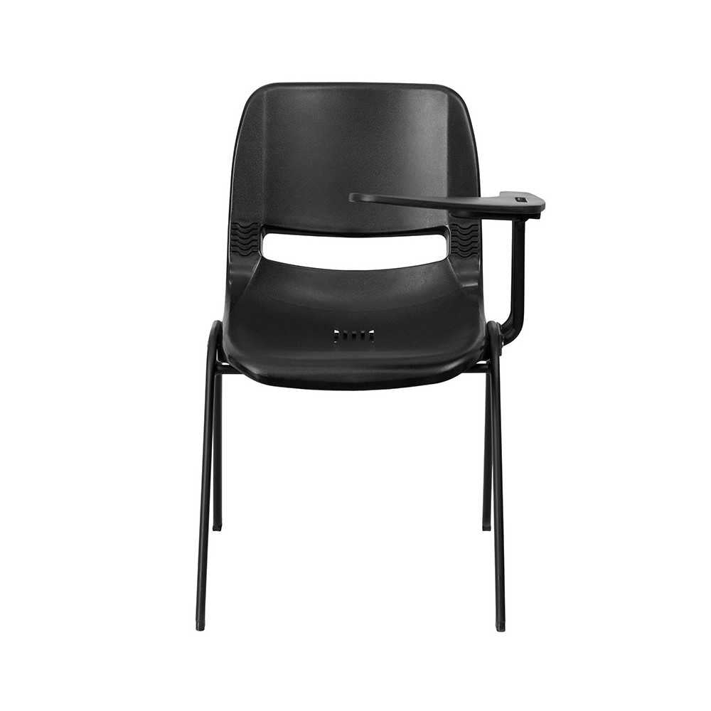 Black Ergonomic Shell Chair with Left Handed Flip-Up Tablet Arm