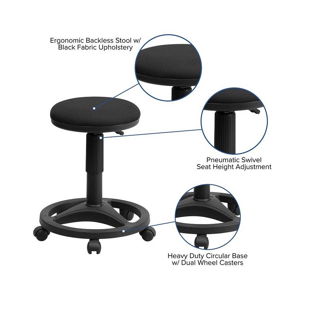 Black Ergonomic Stool with Foot Ring