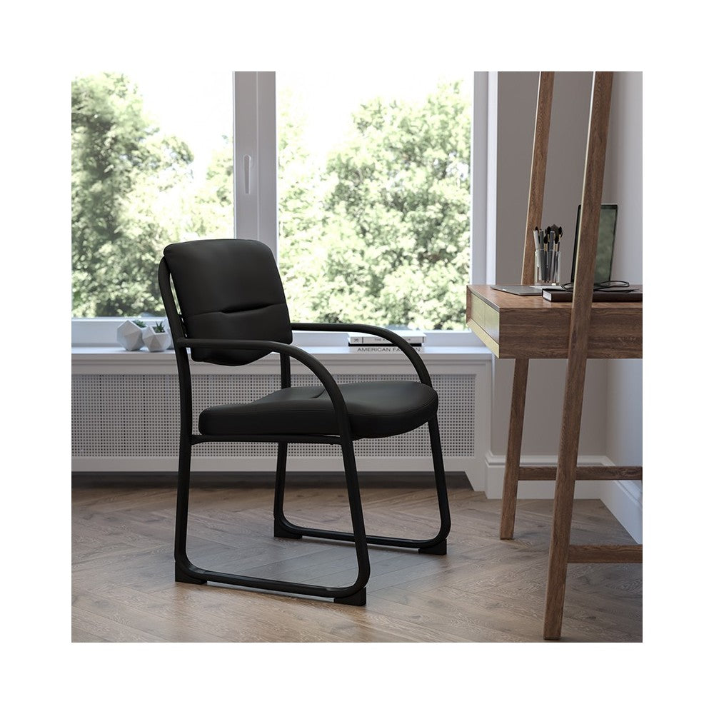 Black Fabric Executive Side Reception Chair with Sled Base