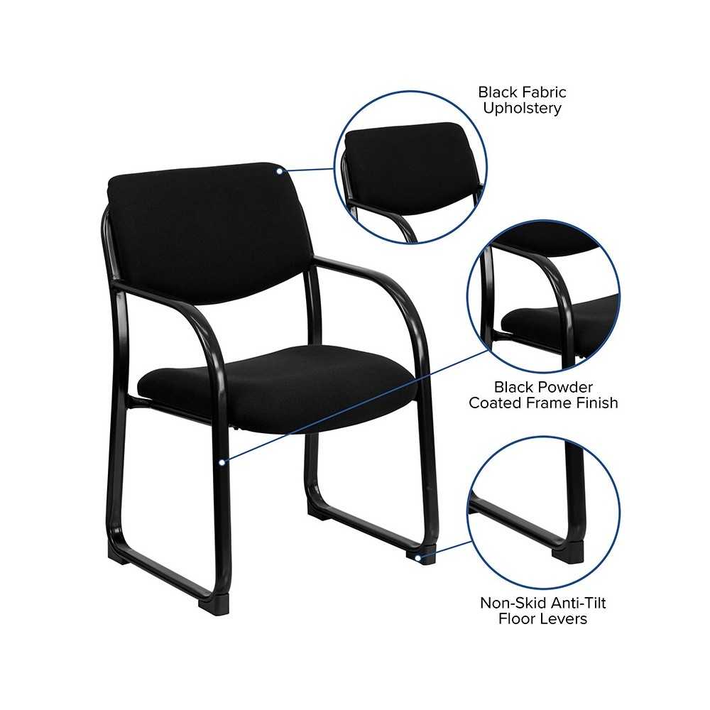 Black Fabric Executive Side Reception Chair with Sled Base
