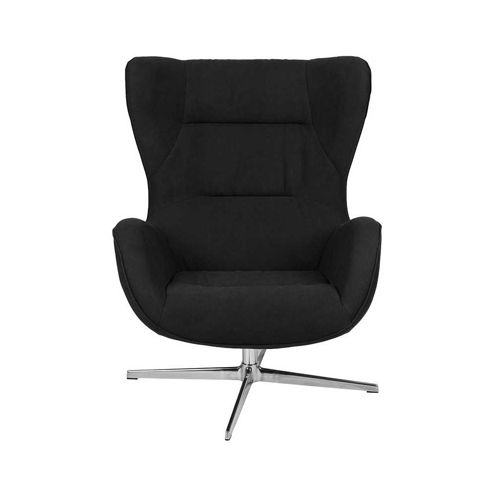 Black Fabric Swivel Wing Chair