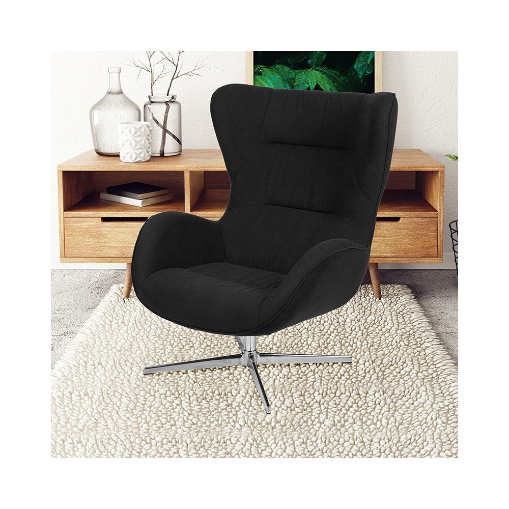 Black Fabric Swivel Wing Chair