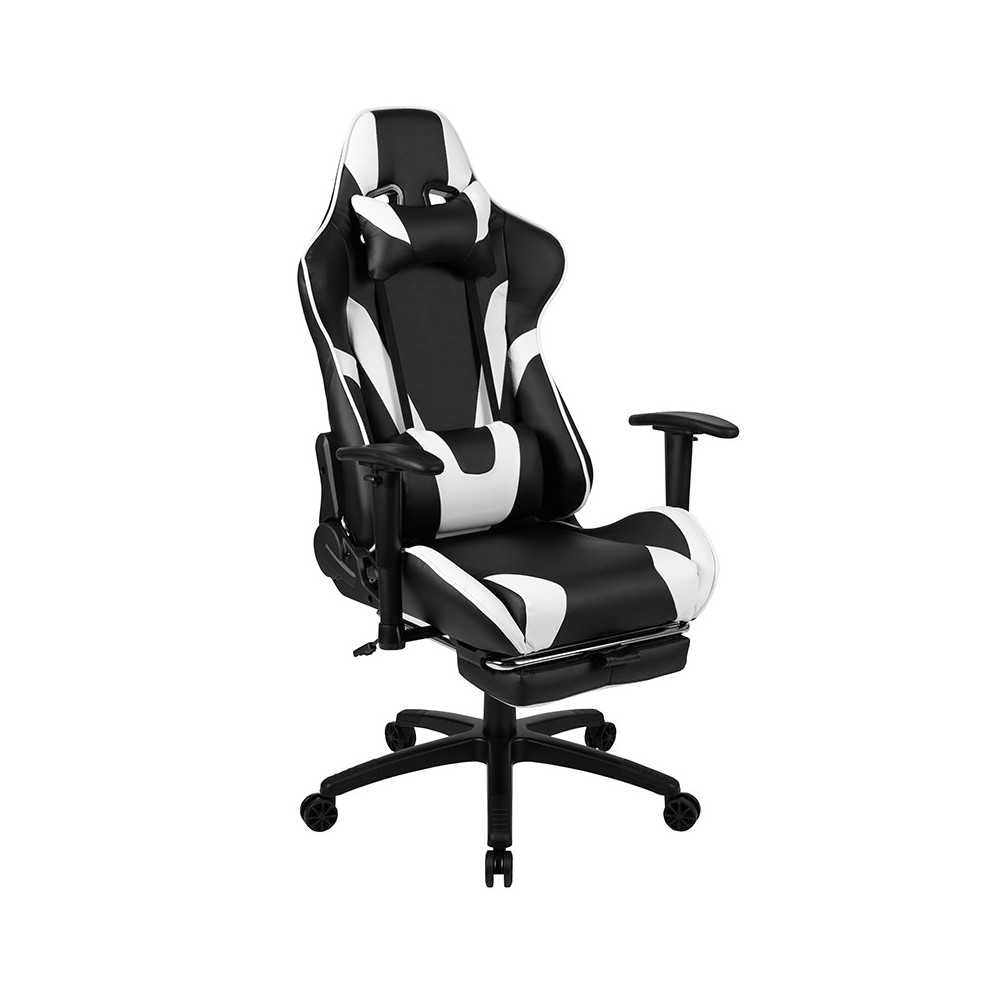 Black Gaming Desk and Black Footrest Reclining Gaming Chair Set with Cup Holder, Headphone Hook & 2 Wire Management Holes