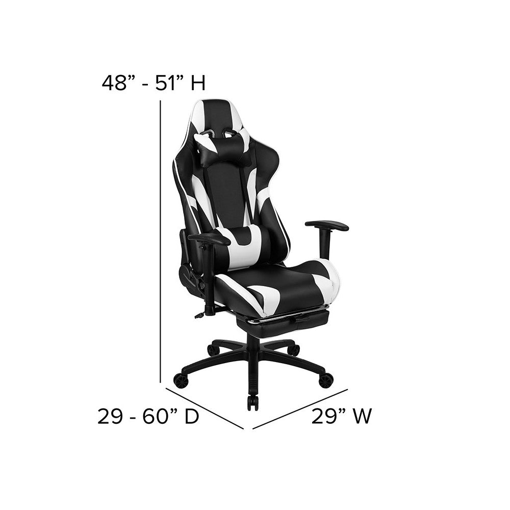 Black Gaming Desk and Black Footrest Reclining Gaming Chair Set with Cup Holder, Headphone Hook & 2 Wire Management Holes