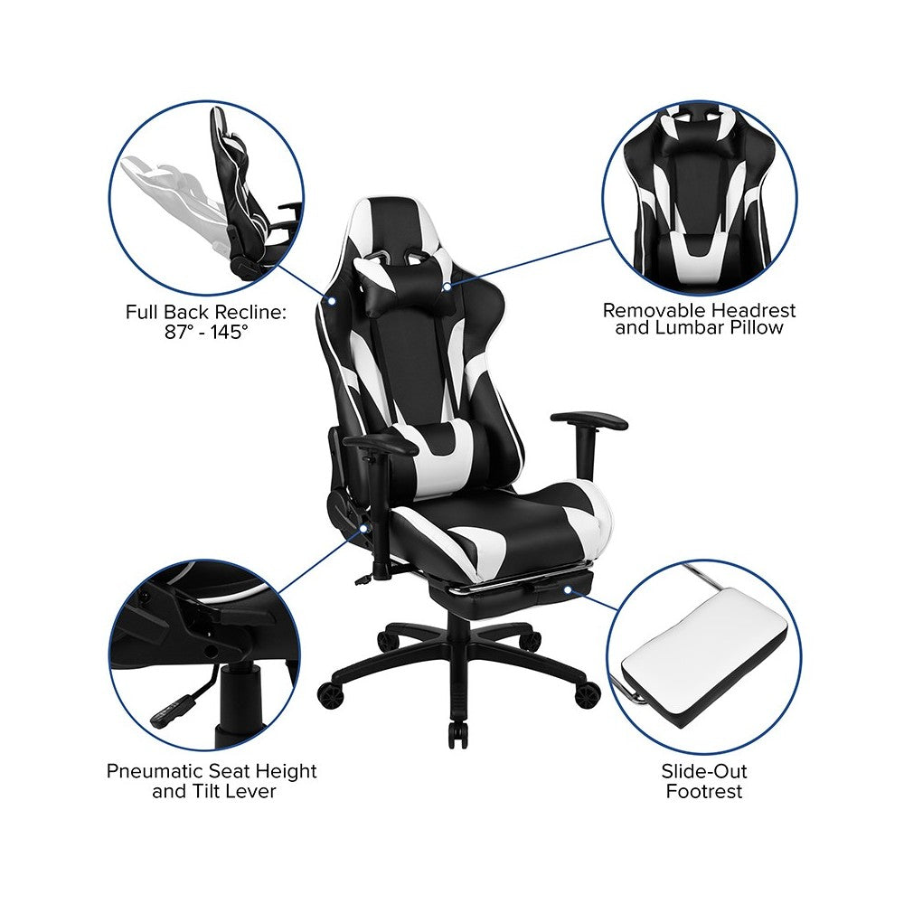 Black Gaming Desk and Black Footrest Reclining Gaming Chair Set with Cup Holder, Headphone Hook & 2 Wire Management Holes