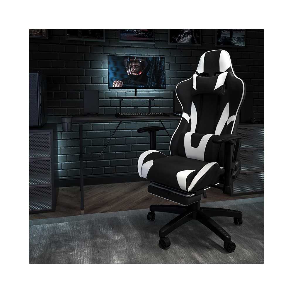 Black Gaming Desk and Black Footrest Reclining Gaming Chair Set with Cup Holder, Headphone Hook, and Monitor/Smartphone Stand