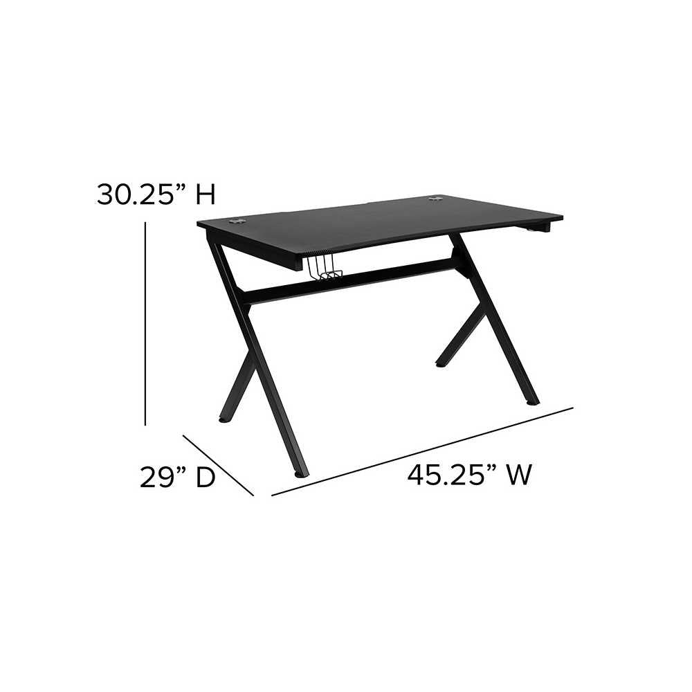 Black Gaming Desk and Black Racing Chair Set with Cup Holder, Headphone Hook & 2 Wire Management Holes