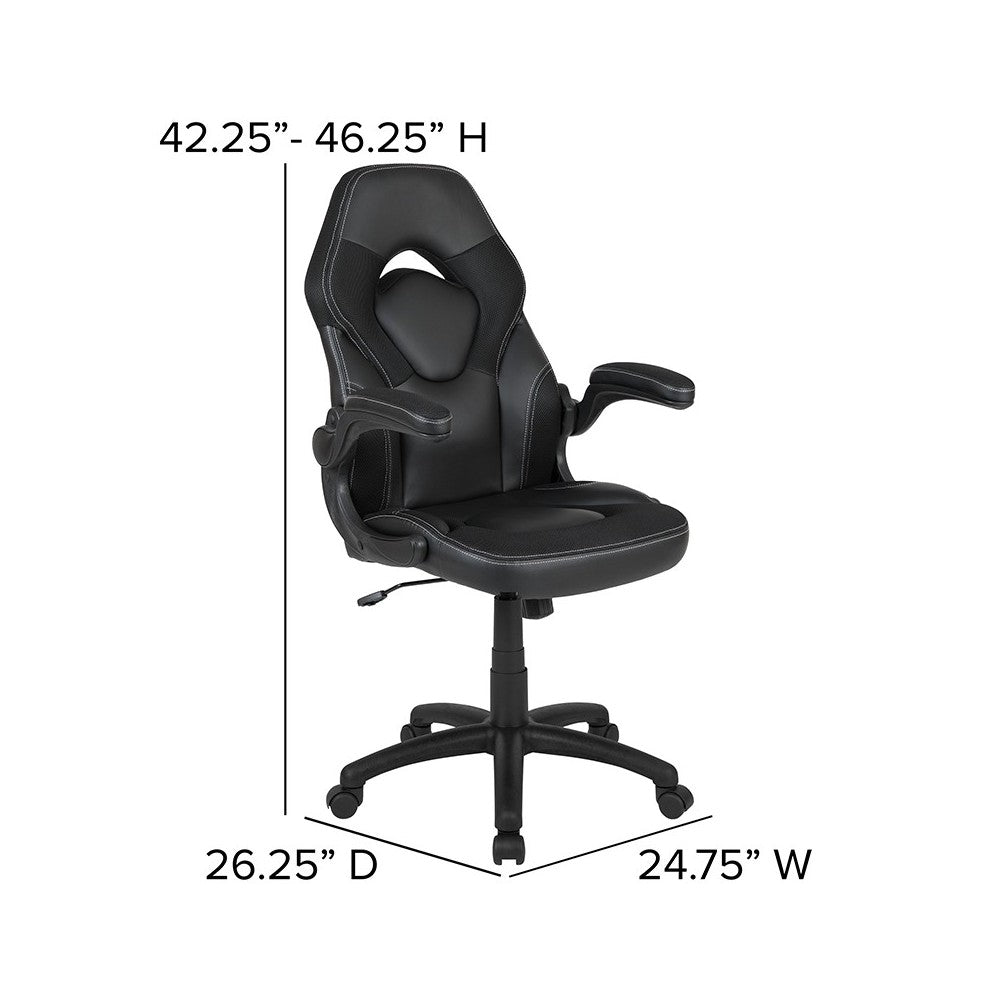 Black Gaming Desk and Black Racing Chair Set with Cup Holder, Headphone Hook & 2 Wire Management Holes