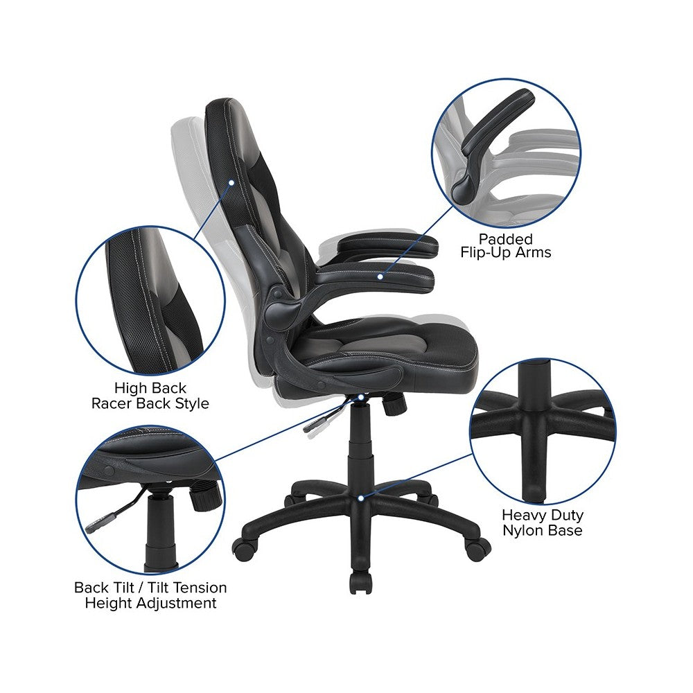 Black Gaming Desk and Black Racing Chair Set with Cup Holder, Headphone Hook & 2 Wire Management Holes