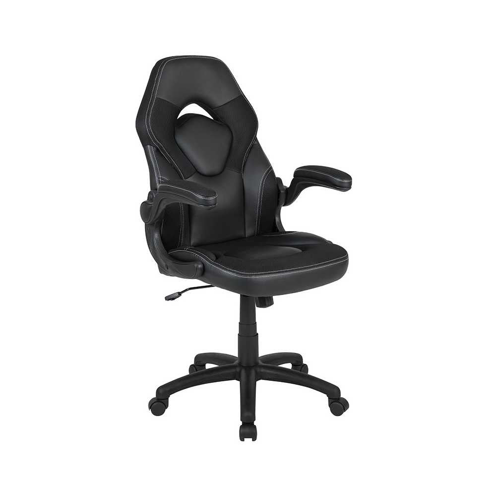 Black Gaming Desk and Black Racing Chair Set with Cup Holder, Headphone Hook & 2 Wire Management Holes