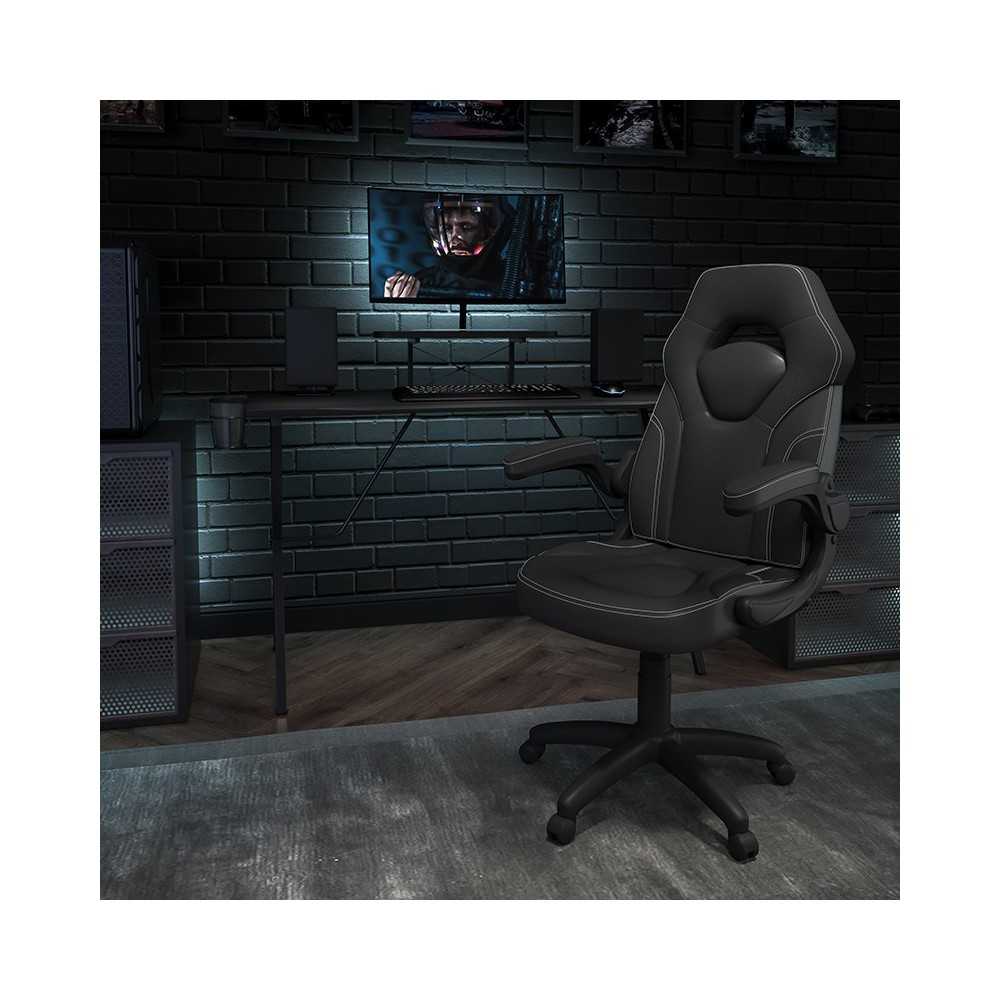 Black Gaming Desk and Black Racing Chair Set with Cup Holder, Headphone Hook, and Monitor/Smartphone Stand