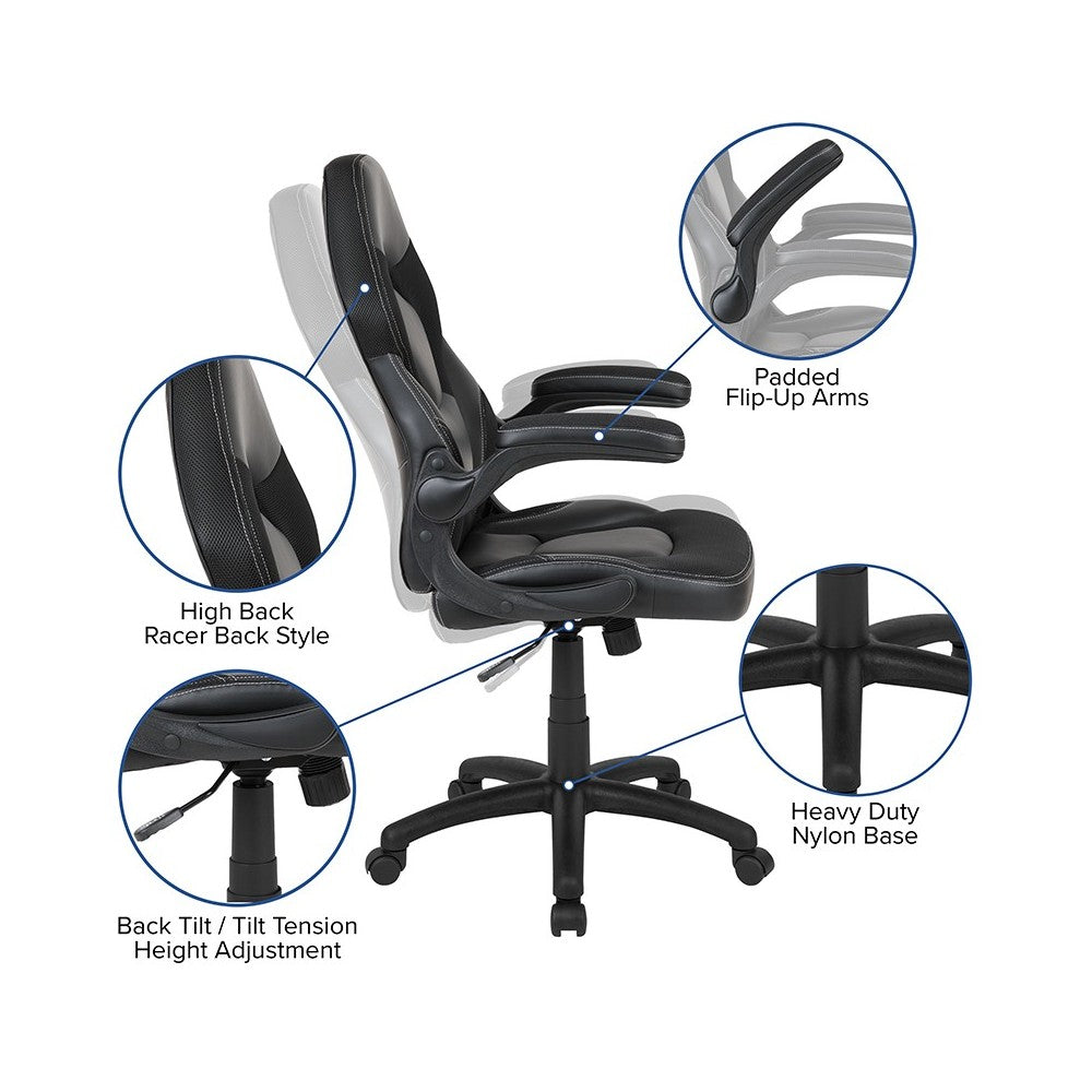 Black Gaming Desk and Black Racing Chair Set with Cup Holder, Headphone Hook, and Monitor/Smartphone Stand