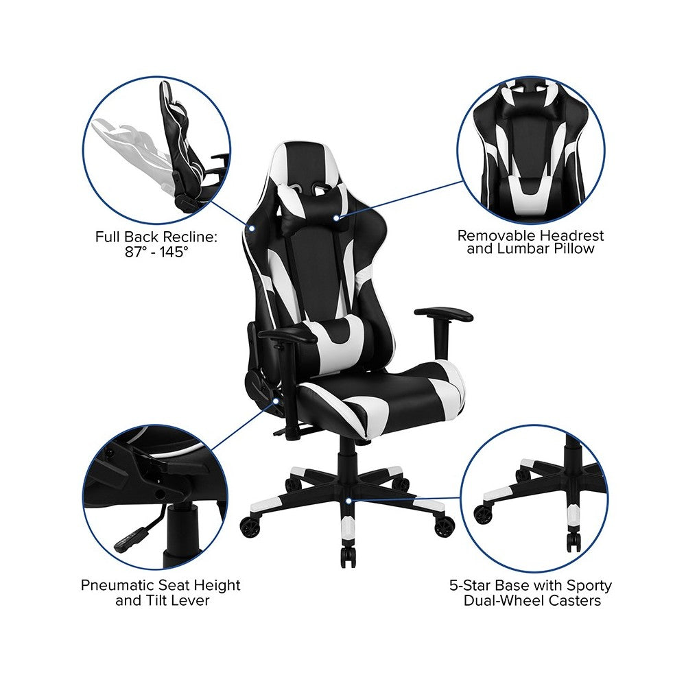 Black Gaming Desk and Black Reclining Gaming Chair Set with Cup Holder, Headphone Hook & 2 Wire Management Holes