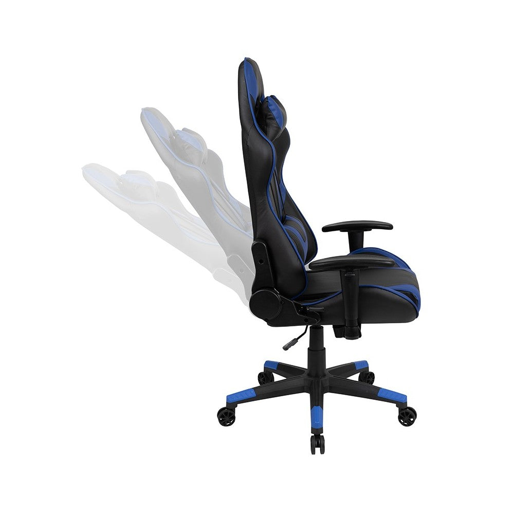 Black Gaming Desk and Blue Reclining Gaming Chair Set with Cup Holder, Headphone Hook, and Monitor/Smartphone Stand